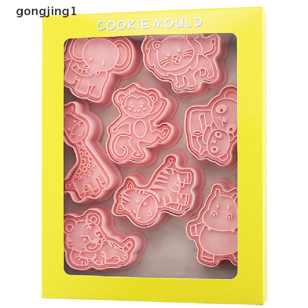 Ggg 8 Pcs/set Hutan Hewan Gajah Singa 3D Kartun Cookie Cetakan Biskuit Cutter Perangko Lebah Kupu-Kupu DIY Fondant Plunger Kue Alat Dapur Baking Pastry Bakeware Perlengkapan ID