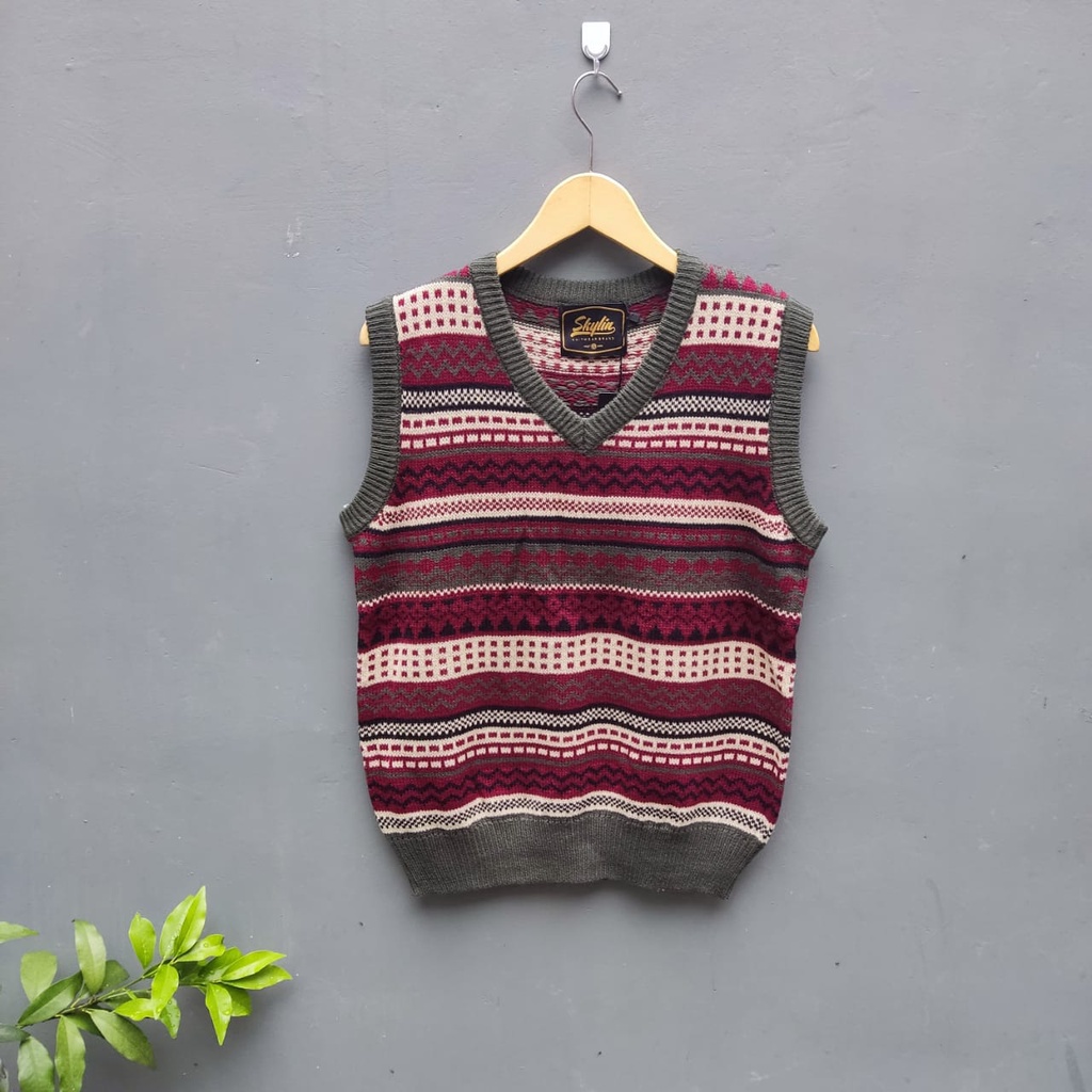 Vest Knit Pria wanita Jaquard Pattern - Sweater Rompi Rajut Tribal