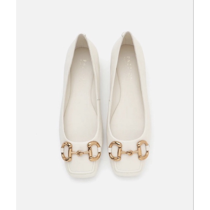 Ready  New Pazzion Horsebit Square Toe Flat in Beige