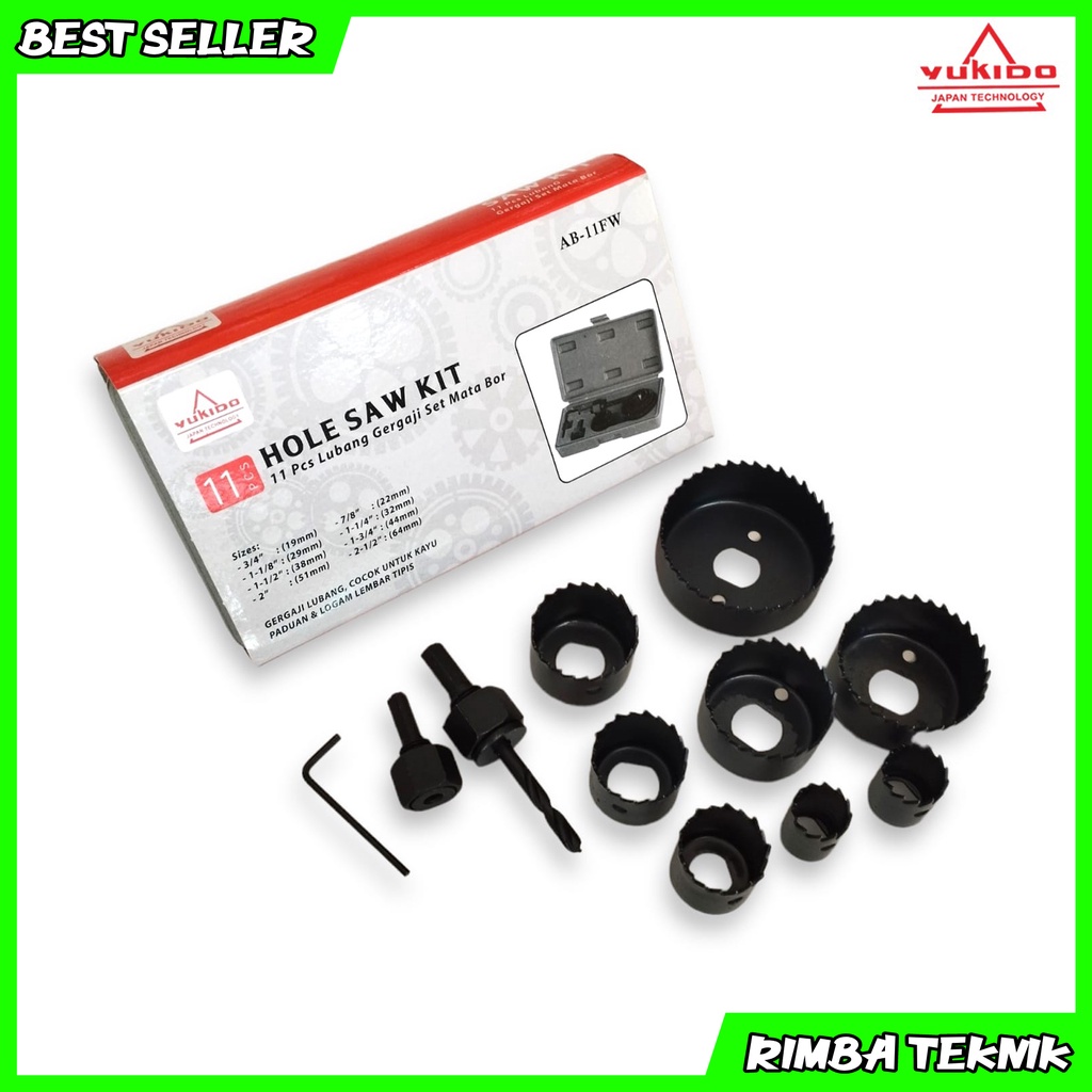 YUKIDO Mata bor kayu hole saw kit set 11 pcs holesaw pelubang kayu pipa paralon termurah berkualitas