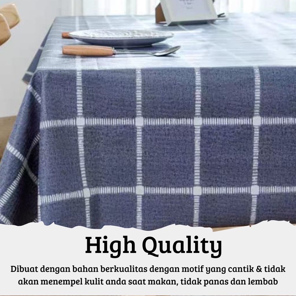 Taplak Meja Makan Ruang Tamu Anti Air Bahan  PEVA Ukuran Besar 137 X 183 Motif Kotak