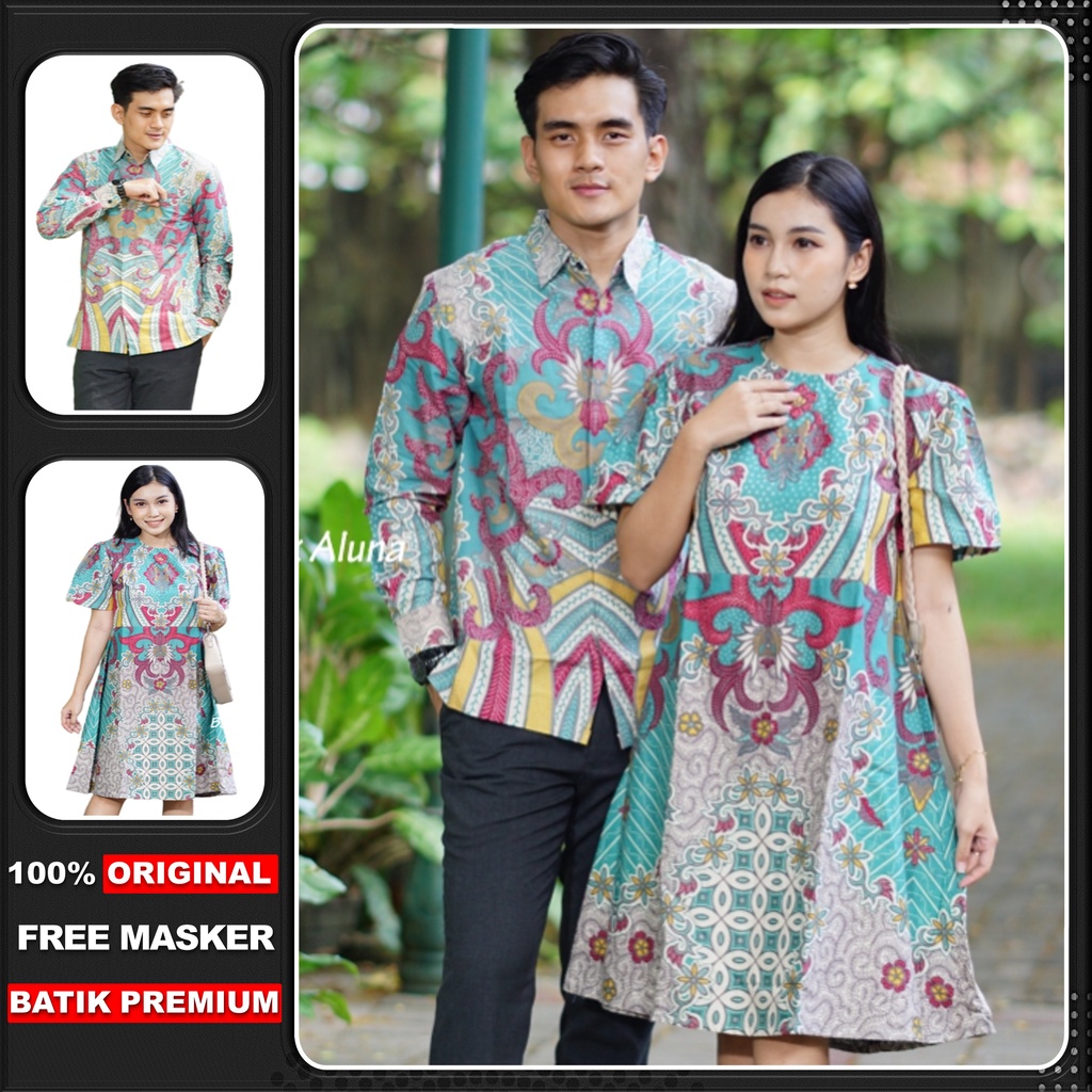 Couple Batik Premium Dress Dan Kemeja Lengan Panjang Full Trikot Premium BY FASHION BATIK ALUNA