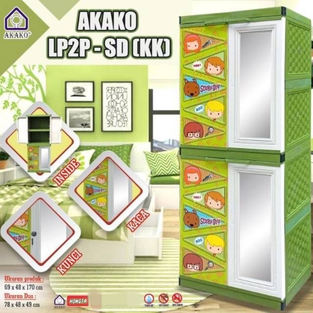 AKAKO - Lemari Plastik Printing motif Scooby Doo kaca + Kunci (LP2P)