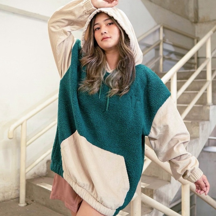 vloir - QUENTE | hoodie sherpa corduroy oversized | EMERALD GREEN SAGE & BEIGE | pria dan wanita