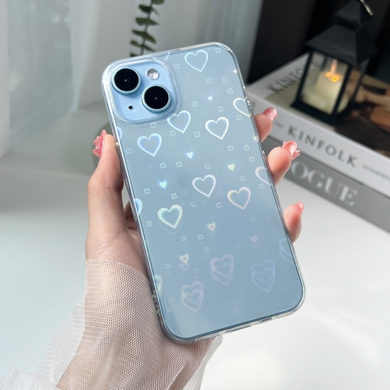 Case Transparan Motif Hati Warna Gradasi Laser Untuk iPhone 14 Pro Max 11 12 13 Pro Max X XS XR 7 8 Plus SE 2020