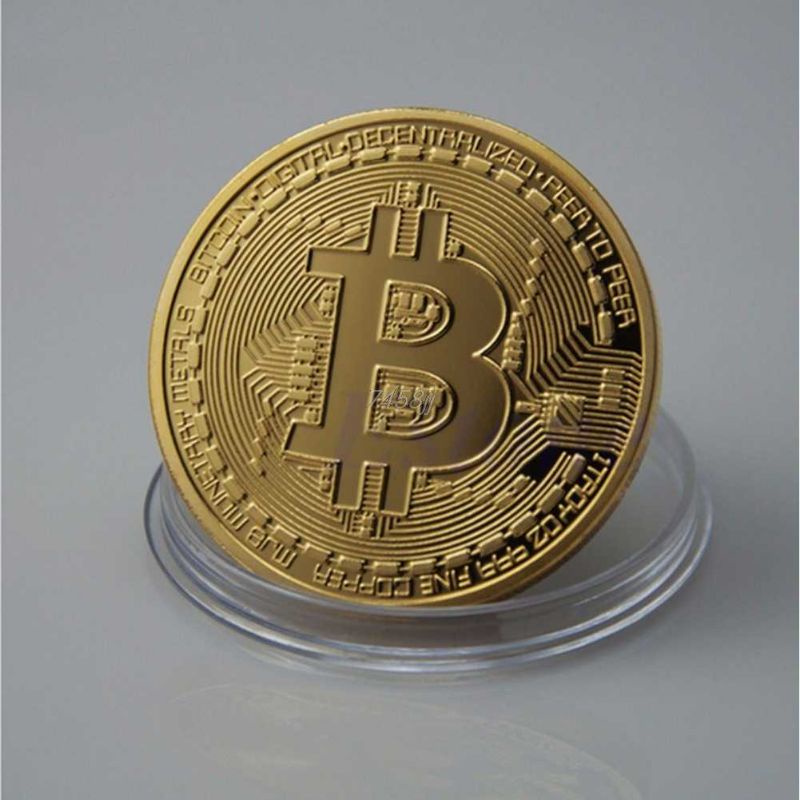 Gold Plated Bitcoin Miniatur Mainan Pajangan Koin Crypto Kado Hadiah