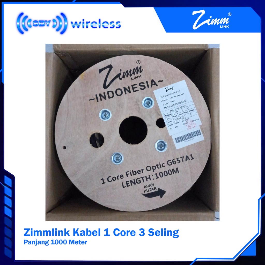 ZIMM Link Kabel FTTH Dropcore Drop core 1 core 3 Seling kawat hasbelan 1000 meter fiber optic 1Core 3Seling  ZIMMLINK