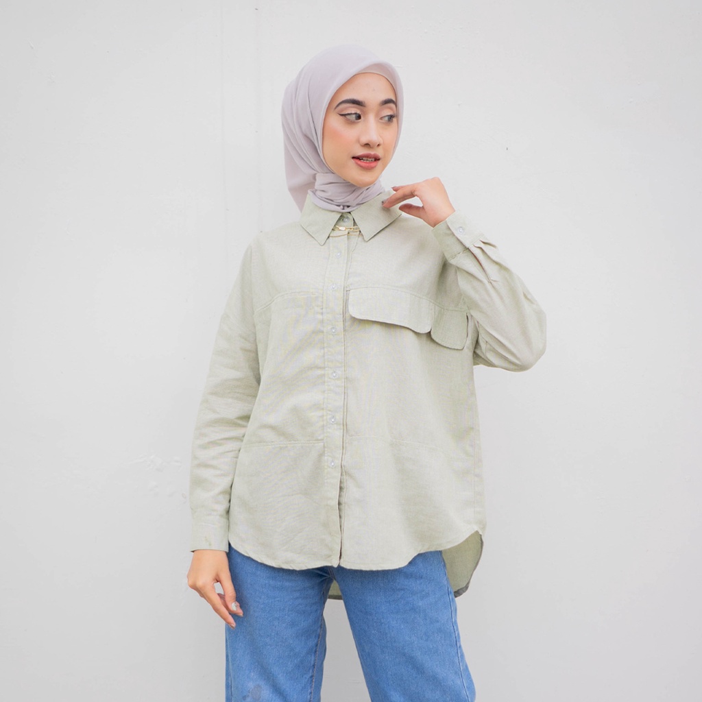TUNIQUE | OUTSIZE SERIES | Maisa Atasan Blouse Wanita Unik Kekinian Terbaru | Kemeja Kerja Linen War