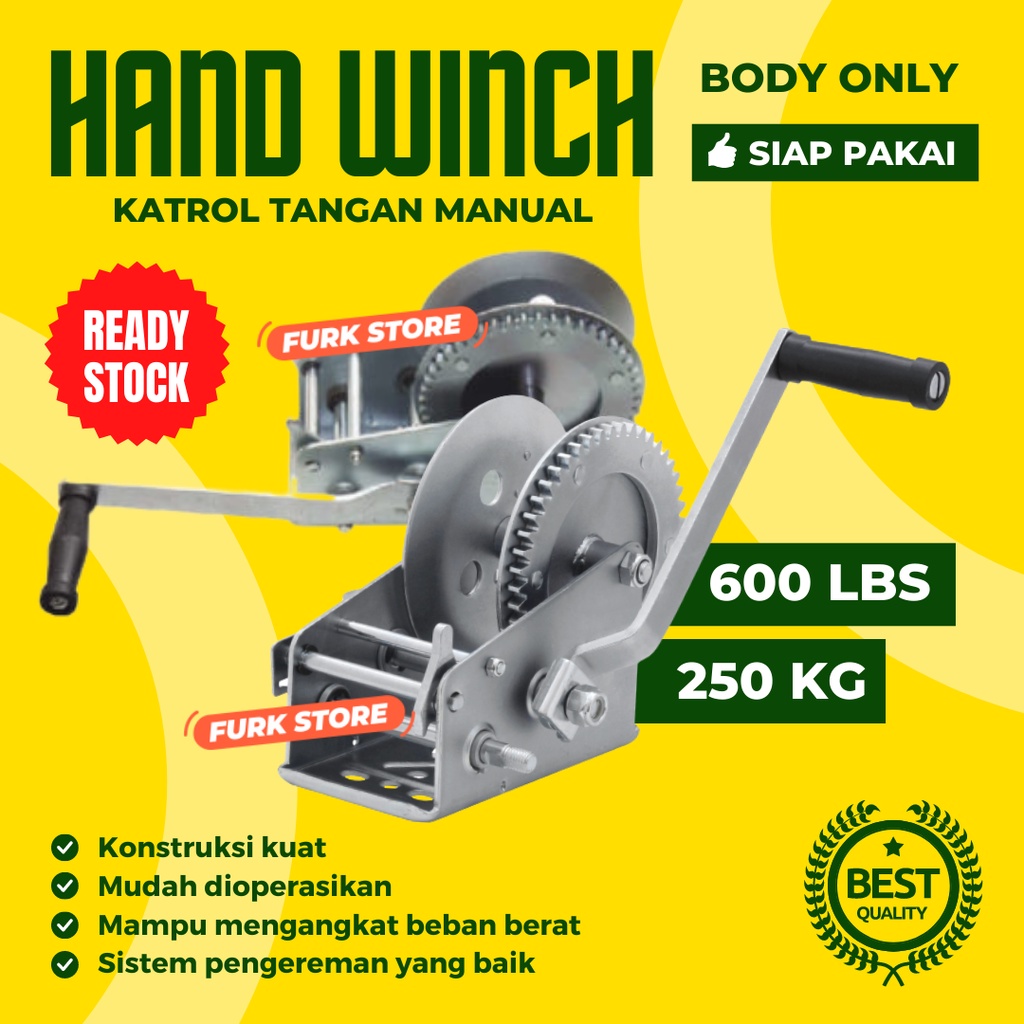 Hand Winch 600LBS, Boat Winch Manual, Katrol Tangan Kerekan 250KG, Manual Winch, Penarik Beban