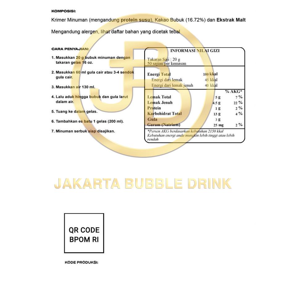 

[PRODUK TJMK9] Bubuk Minuman Creamy Chocolate Powder 1 KG - JBD | HALAL 7DN