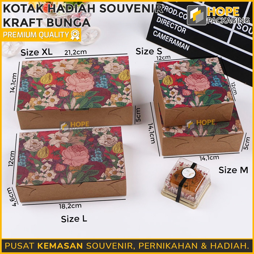 Kotak Hadiah Souvenir Kraft Bunga Size S / M / L / XL