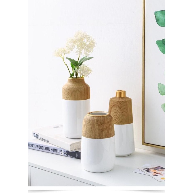 Scandinavian Wooden Vase Gold / Vas Bunga Emas Kayu Scan Mewah Simple