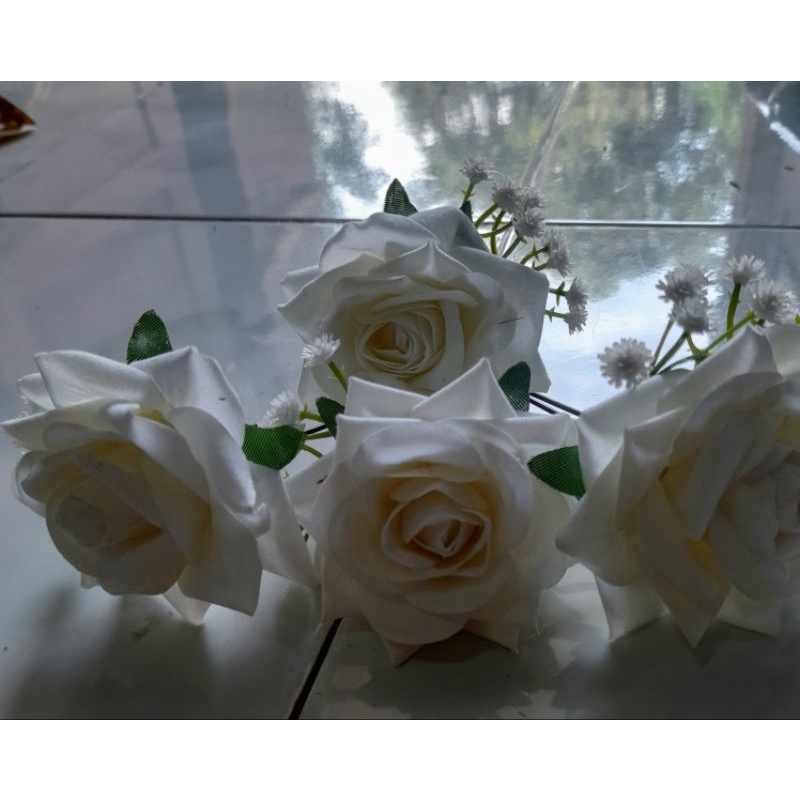 Tusuk konde bunga mawar bludru (seperti bunga mawar asli)