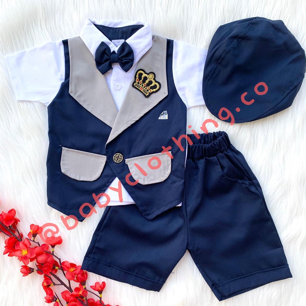 Setelan baju kemeja dan celana utk anak cowok keren pergi pesta kekinian fashion bayi laki murah -gen