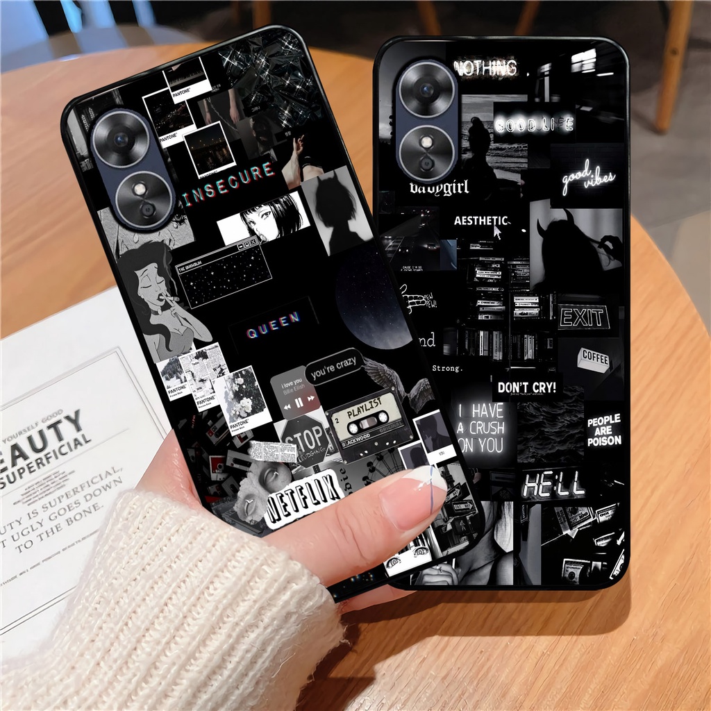 [OP147] Custom Case Glossy ALL TYPE OPPO A17 BLACK AESTHETIC