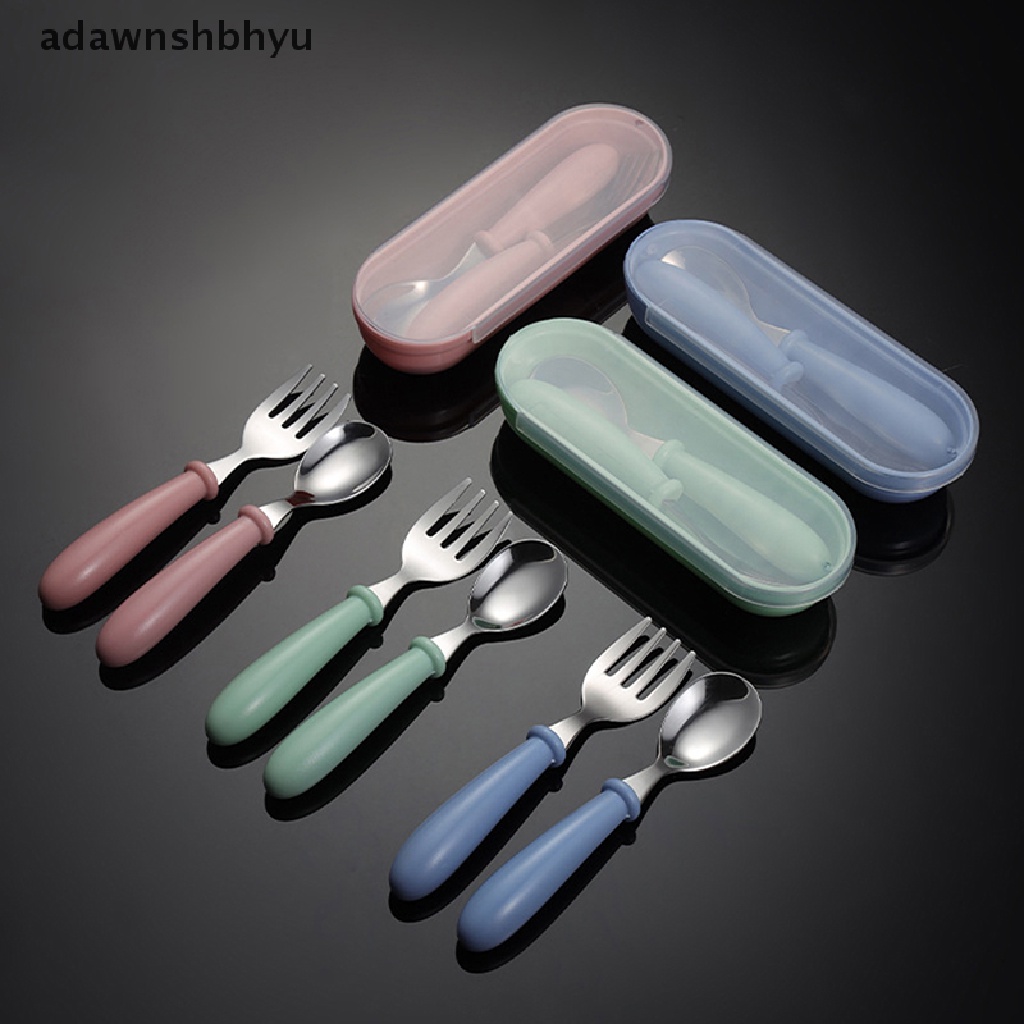 Adawnshbhyu Set Peralatan Makan Makan Makan Makan Makan Makan Makan Bayi Utensil Stainless Steel Balita Alat Makan Sendok Garpu Makan Kartun Bayi Food Feeding Spoon Fork ID