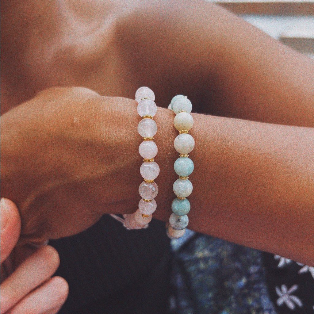 Amazonite & Roze quartz 8mm gemstone braselets