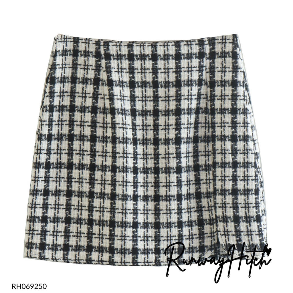 ROK MINI SKIRT TWEED HITAM PUTIH RH069250 / ROK MINI KOTAK KOREA
