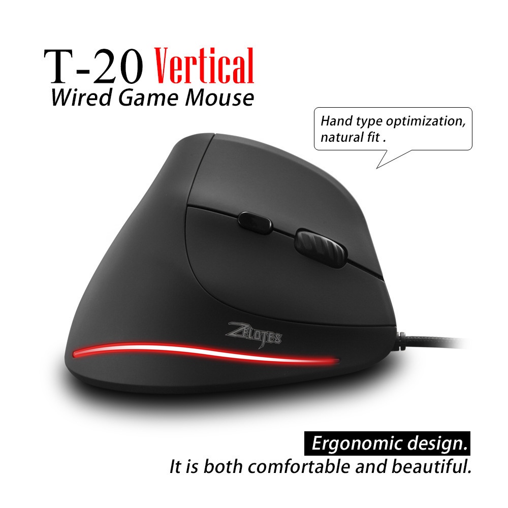 Zelotes T-20 Vertical Wired Game Mouse Wired Vertical Mouse Mouse Ergonomis Untuk PC Laptop