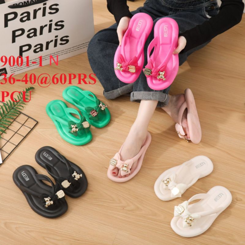 Sandal Sendal Jelly Wanita Terbaru Kekinian Karet Import Jepit Japit Motif Pita || LCR 9001-1N