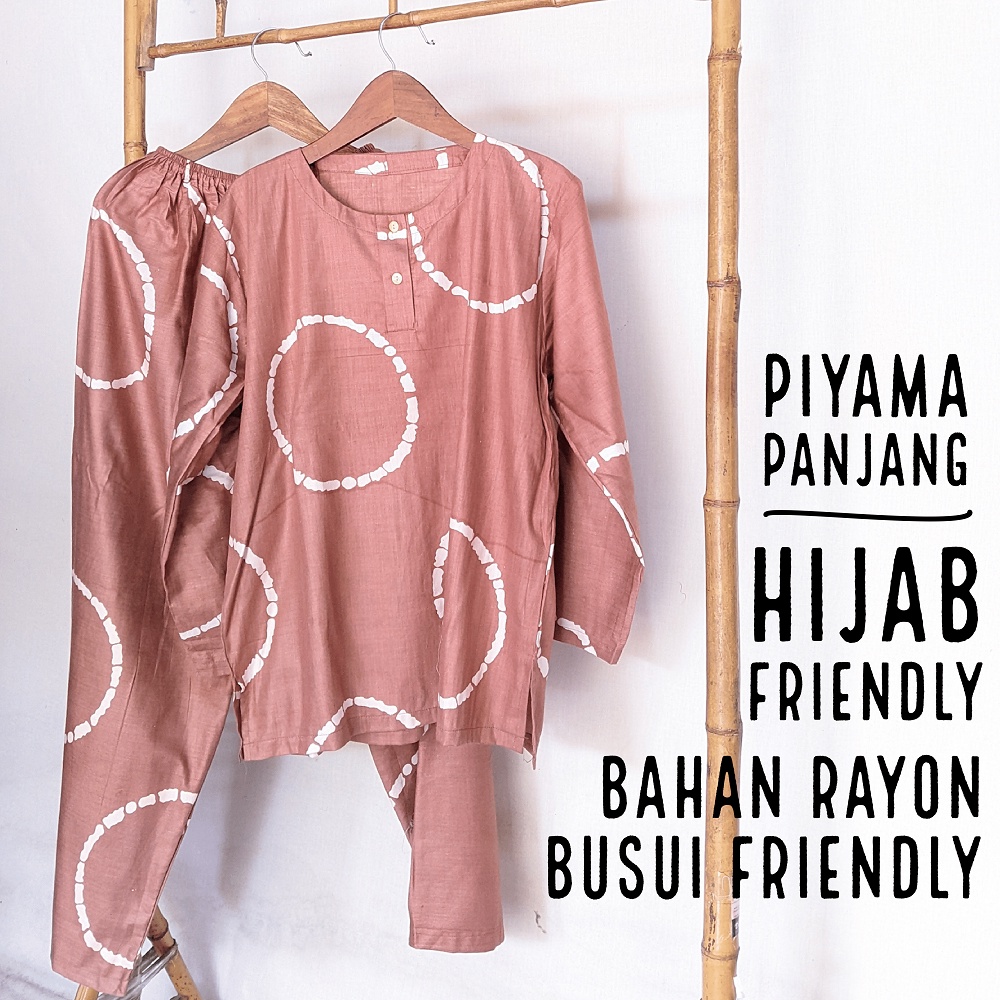 Piyama Panjang Wanita Hijab Baju Tidur Panjang Wanita Dewasa Kekinian Baby Doll Panjang Babydoll Panjang Rayon Wanita Dewasa Bali Shibori Daily Set One Set Pajamas Set Daily Setelan Tie Dye Garis Baju Santai Tidur Stripe