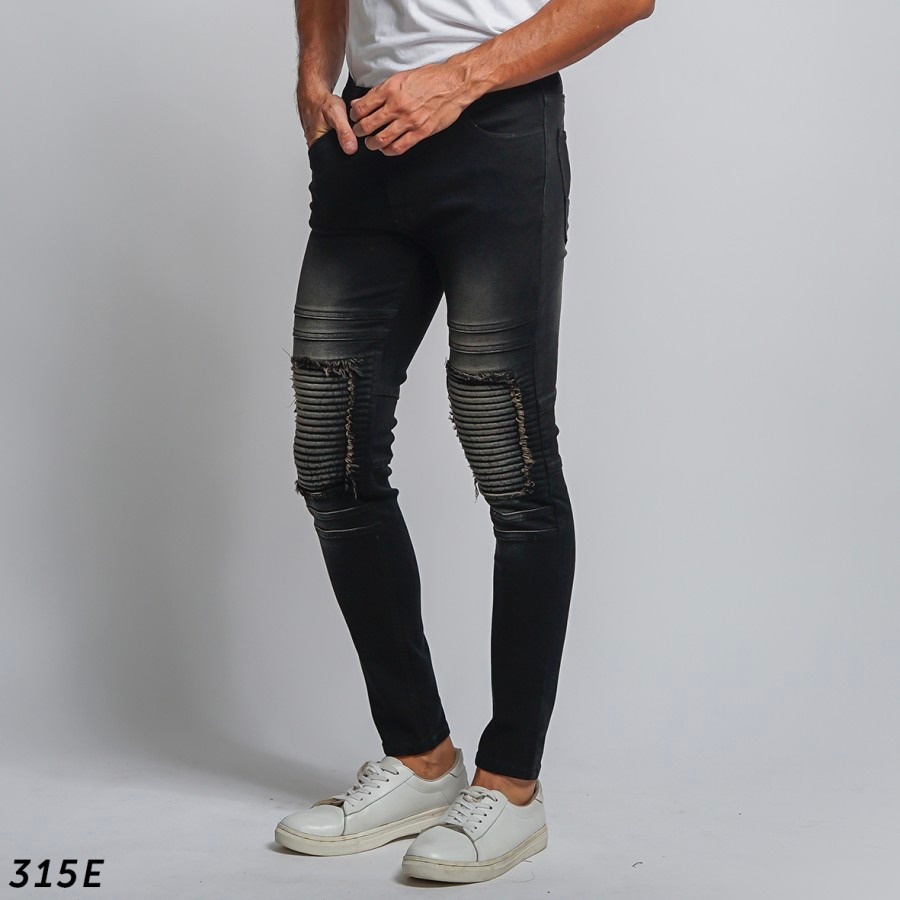 CELANA JEANS SKINNY BIKERS PATCH PRIA PULL&amp;BEAR SOFT JEANS STRETCH