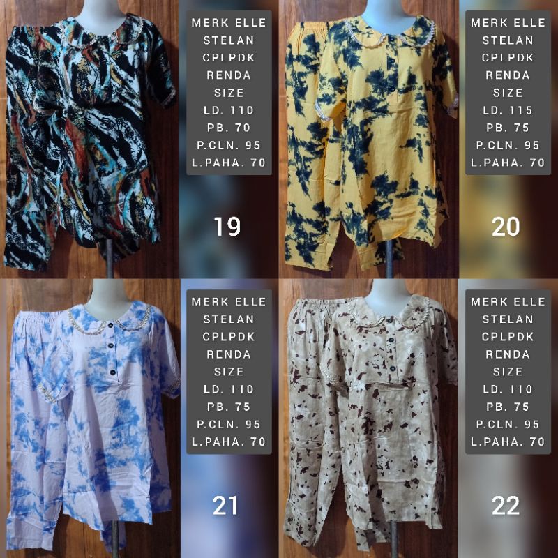 Daster Set Lengan Pendek Celana Panjang   ELLE.