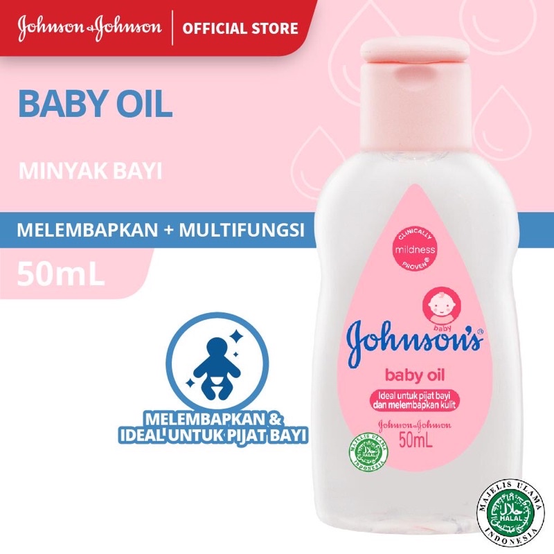 Johnsons Baby Oil 50ml,125ml dan 200ml  Johnson Minyak Urut Bayi Jhonson Jhonsons
