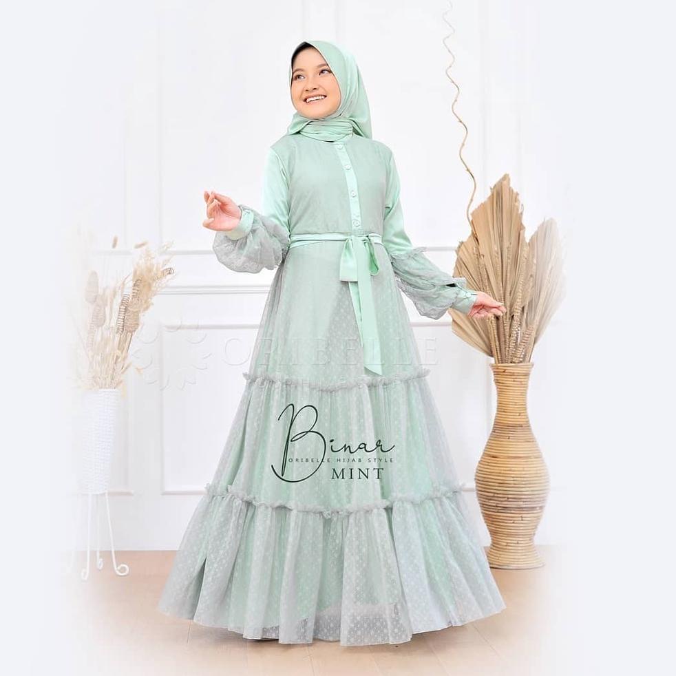 (X-B9B-㊚) BINAR KIDS Baju Gamis Anak Perempuan Umur 10 -12 Tahun Baju Gamis Syari Anak Terbaru Gamis