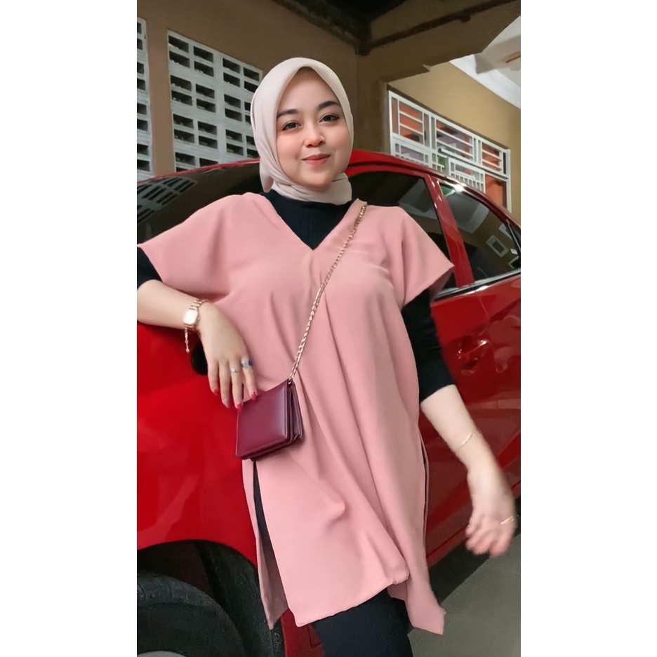 Nagita long square bahan crinkle airflow | tunik outer slit oversize