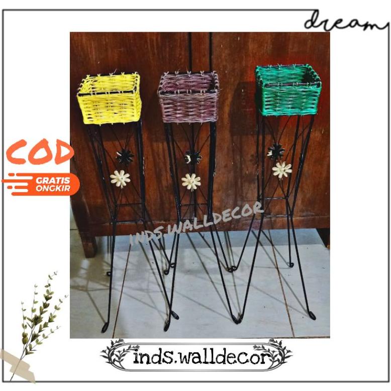 Pot Bunga Besi Pot Bunga Rotan Rak Bunga Dekorasi Ruang Tamu Pot Bunga Unik