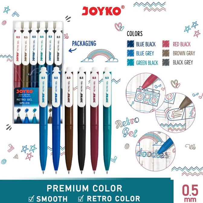 

Color Gel Pen Pena Jel Warna Joyko GPC-316 Retro Gel 6 Warna 0.5 mm