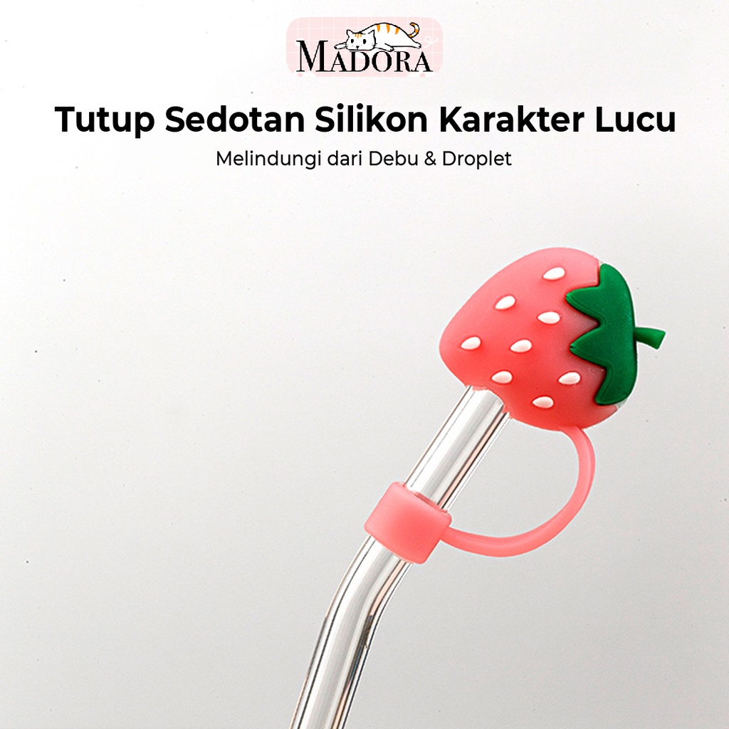 Madora Tutup Sedotan Silikon Karakter Lucu Penutup Sedotan Stainless Anti Debu