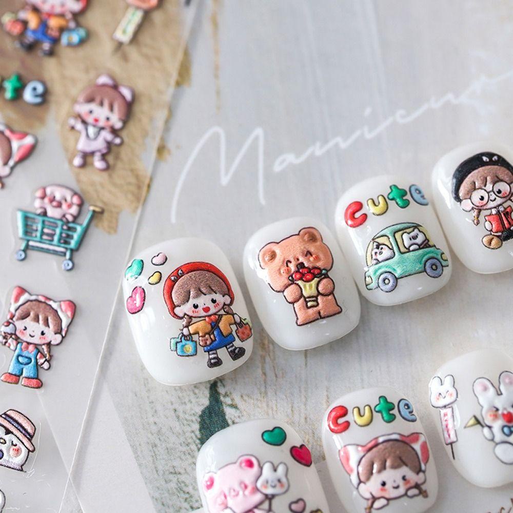 Mxbeauty Kartun Stiker Kuku Lucu Perekat Diri Pelangi Hewan Manikur Aksesoris Boneka Nail Art Dekorasi
