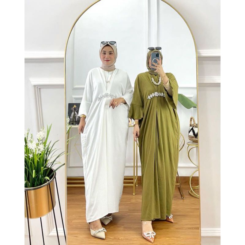 Melina Kaftan | Swarovski kaftan payet kristal| Kaftan crinkle airflow premium | Kaftan lebaran