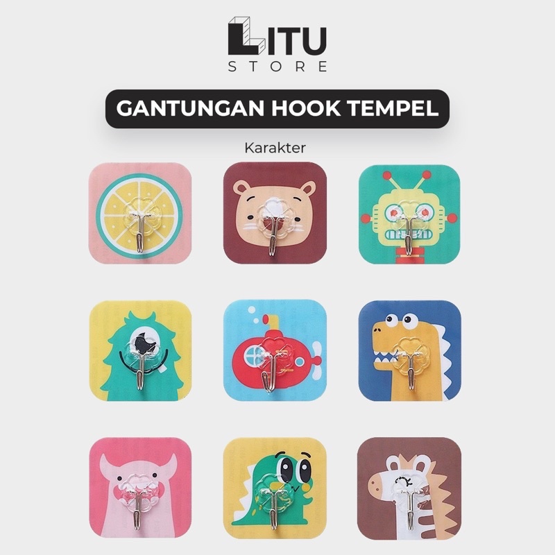 Gantungan hook kait tempel dinding tembok motif karakter acak
