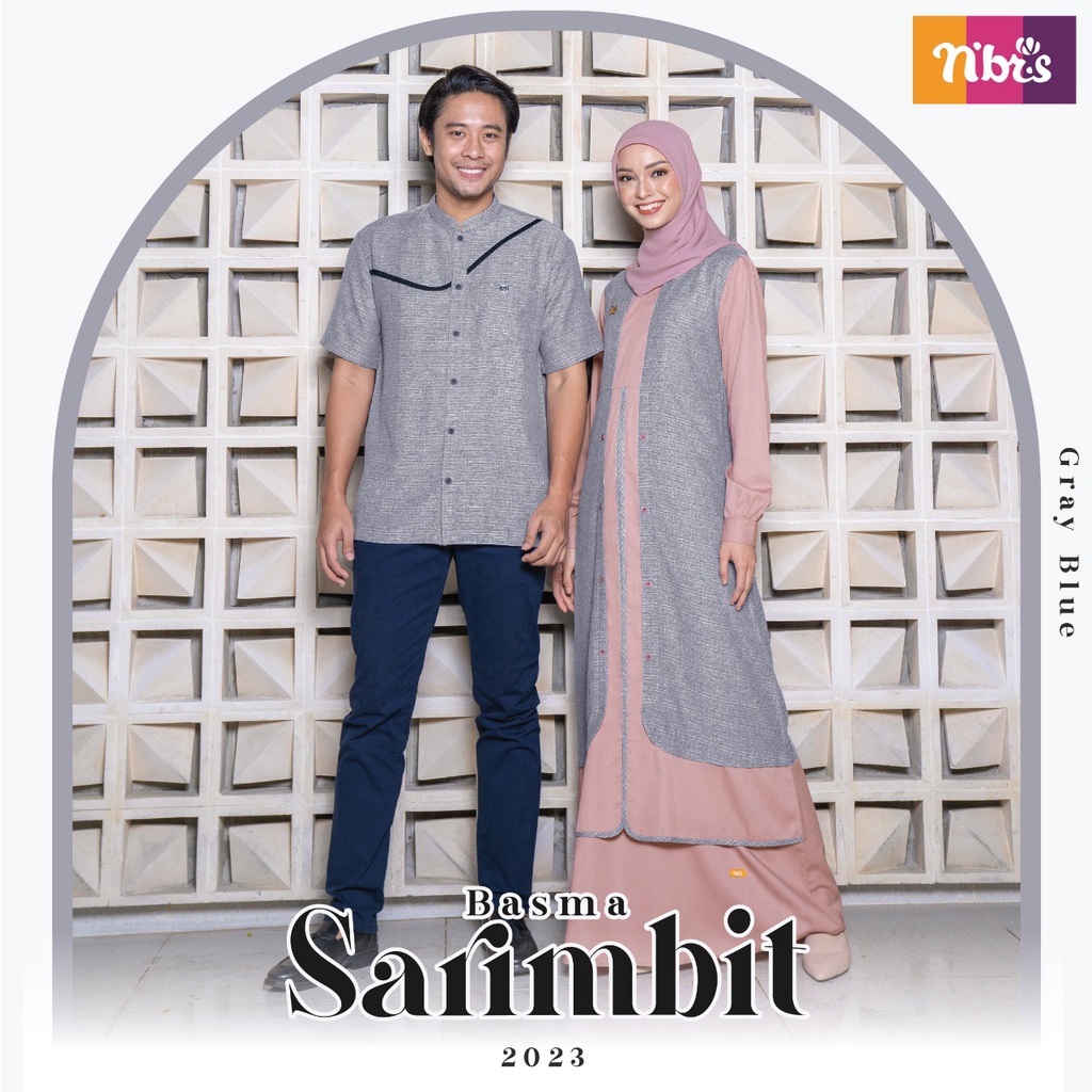 Sarimbit Basma Nibras Terbaru 2023 Gray Blue / Fashion Muslim Couple Sarimbit Nibras / Baju