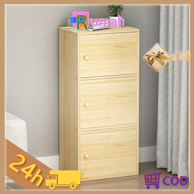 Rak buku rak buku kayu Rak Serbaguna Minimalis 3 Kayu Dengan Kunci Pintu rak buku serbaguna lemari p