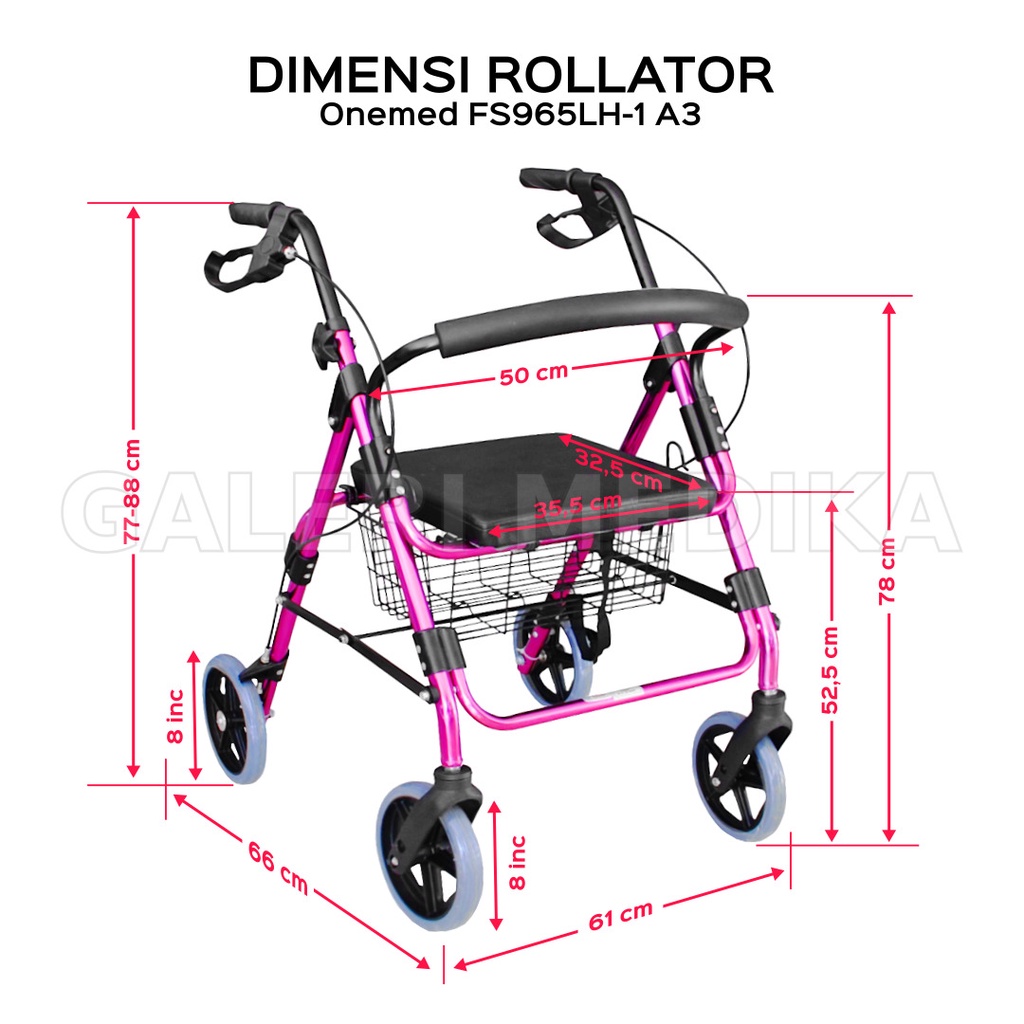 Rollator Onemed FS965LH-1 A3 Alat Bantu Jalan / Walker Rollator Alat Bantu Jalan Lansia Onemed FS 965 LH-1 A3