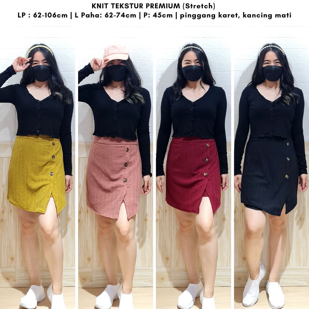 4670 dayture button knit skort rib celana rok polos oversize bigsize