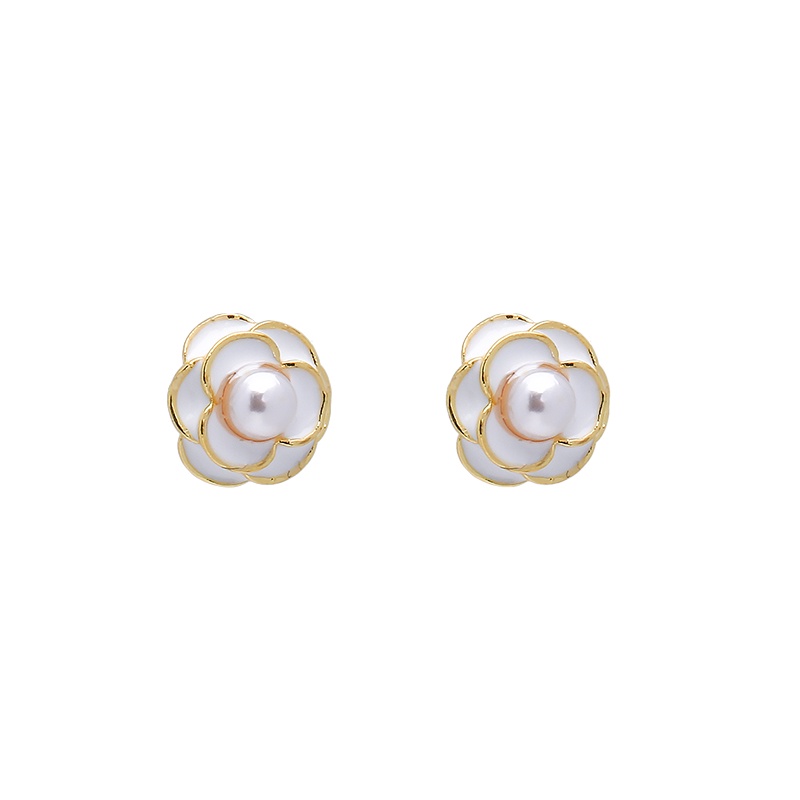 We Flower Elegan Mutiara Camellia Anting Tusuk Untuk Wanita Gadis Korea Fashion Putih Bunga Earring Pesta Pertunangan Telinga Perhiasan