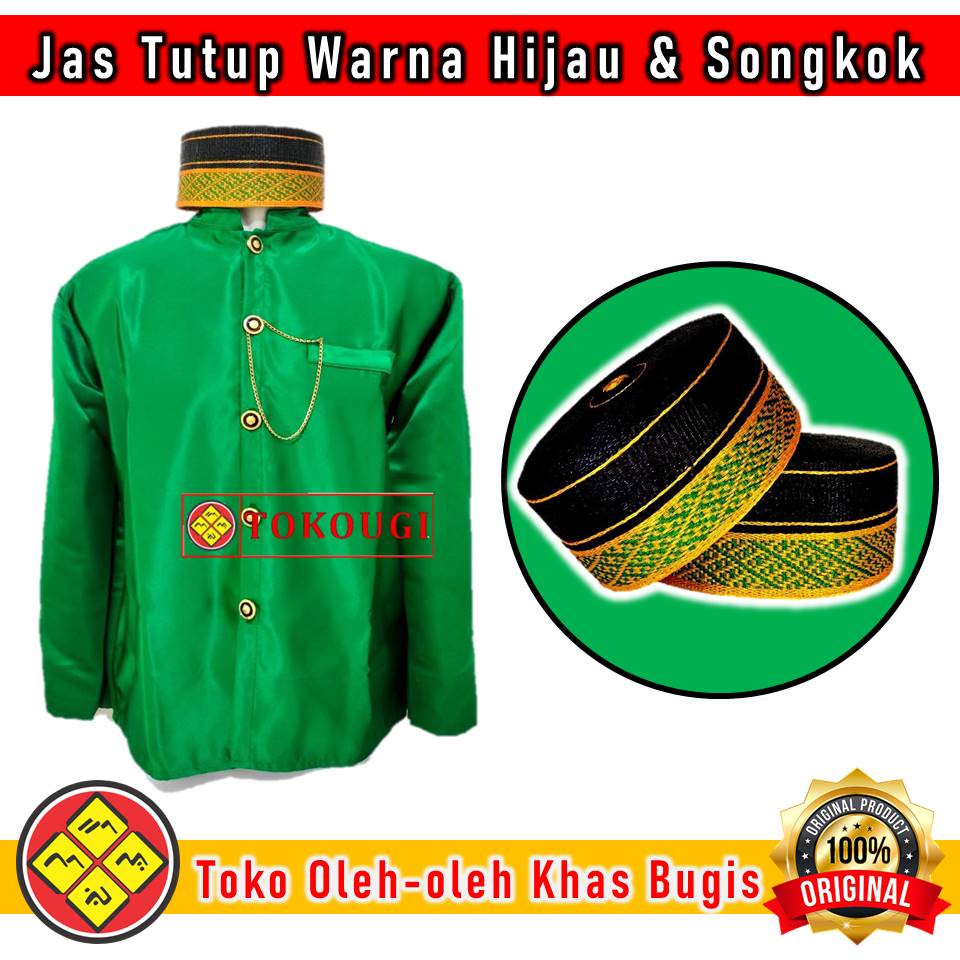 Jas Tutup Hijau Satu Set Songkok Recca Bone Lengkap Semua Size