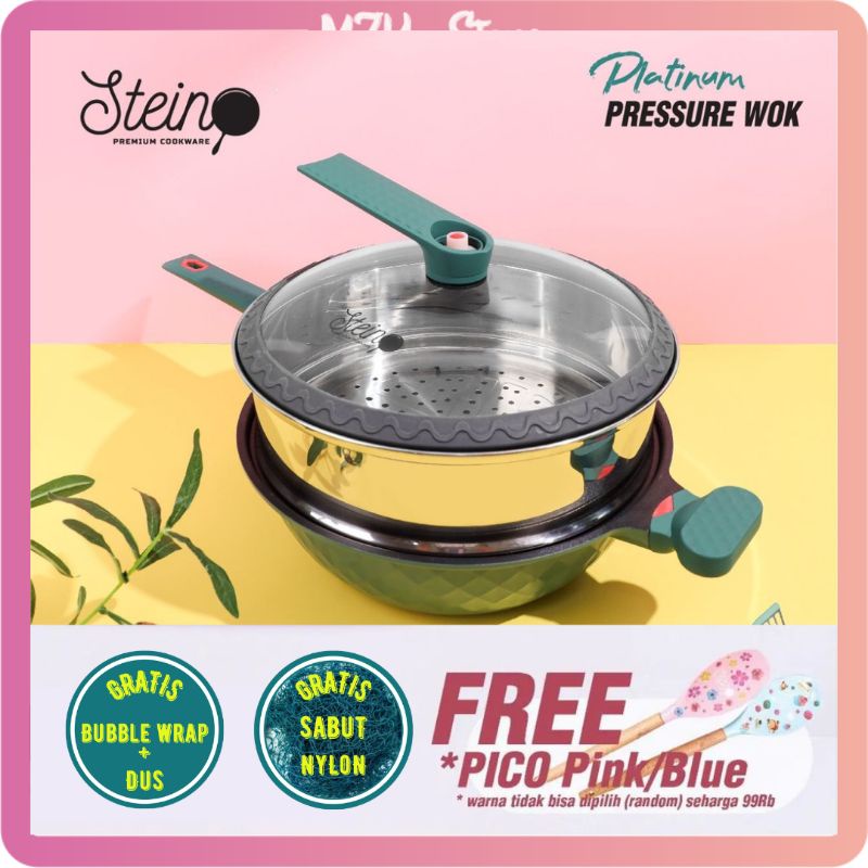 Stein Wok Platinum Presto Steincookware (Free Spatula Steincookware) Wok Pressure Cooker Stein Platinum Pressure Wok Stein Panci Presto Semi Kukusan Anti Baret Preassure Wok Steincookware ORIGINAL