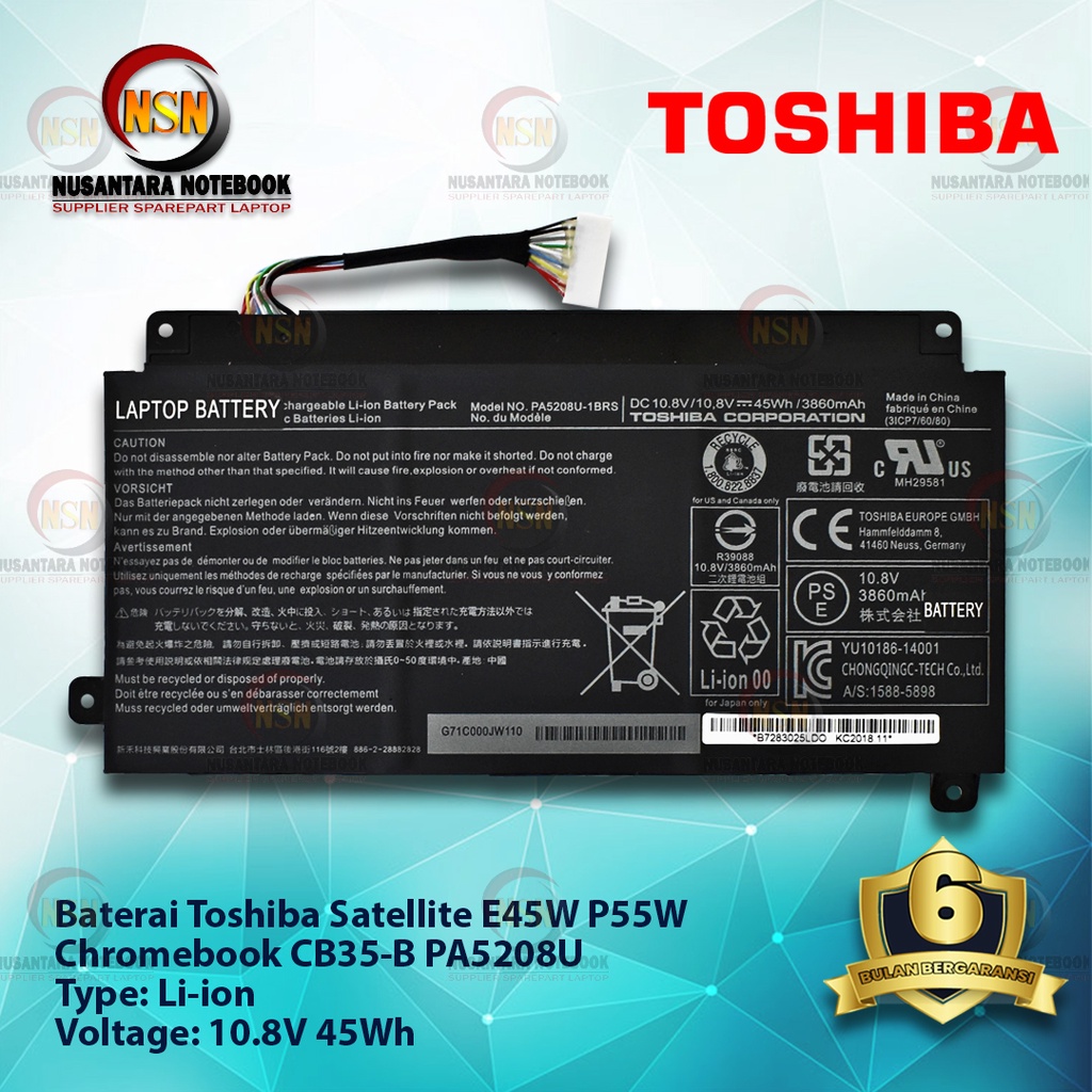 Baterai Original Laptop Toshiba Satellite E45W P55W Chromebook CB35-B PA5208U 10.8V 45Wh