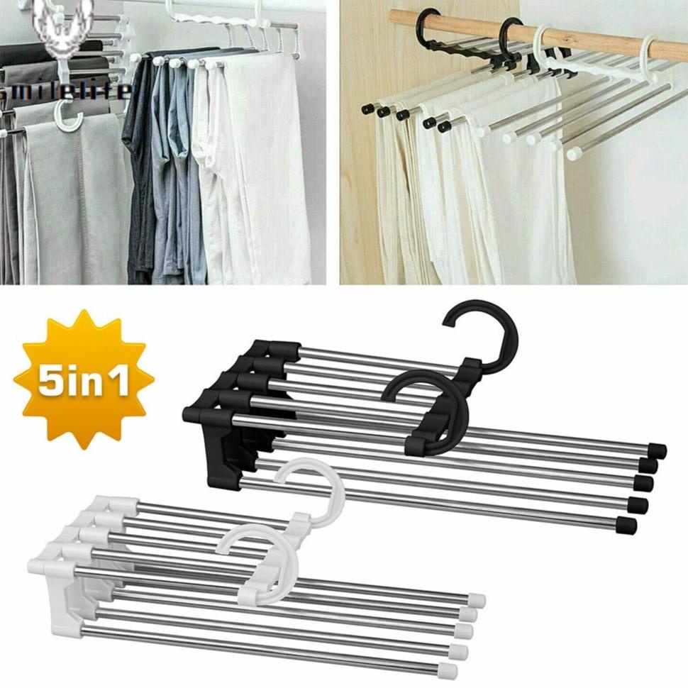 LANGSUNG CHECKOUT 8035 CL Magic Hanger 5 In 1 Stainless Gantungan Baju Celana Jilbab Syal Pakaian ㆅ