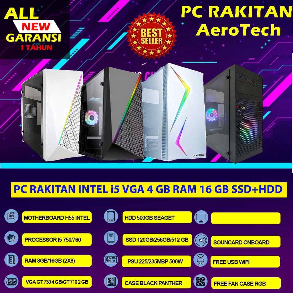 PC RAKITAN GAMING CORE I5 | VGA 4 GB | RAM 16 GB | SSD 256 GB | HDD 1 TB SIAP DESAIN EDITING TERMURAH