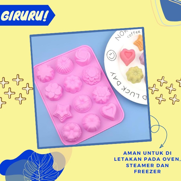 12 Motif Cetakan Kue Pudding Tart Es Bahan Silikon / 12 hole karakter aneka bentuk / Cetakan 12 Hole Grid dengan 12 Motif