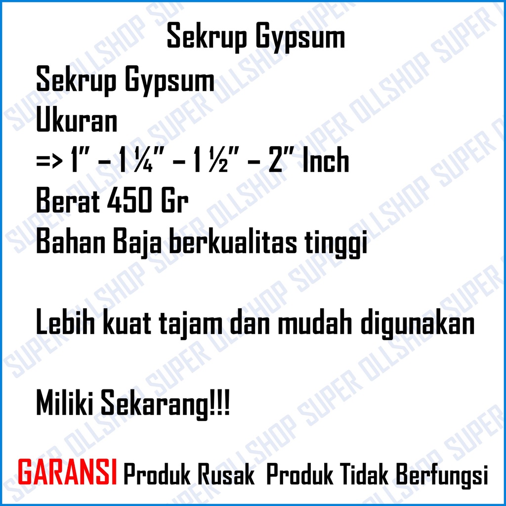 Sekrup Gypsum Baja / Baut Skrup Kayu Drywall Screw / Sekrup gypsum drywall skrup 1 dus Termurah