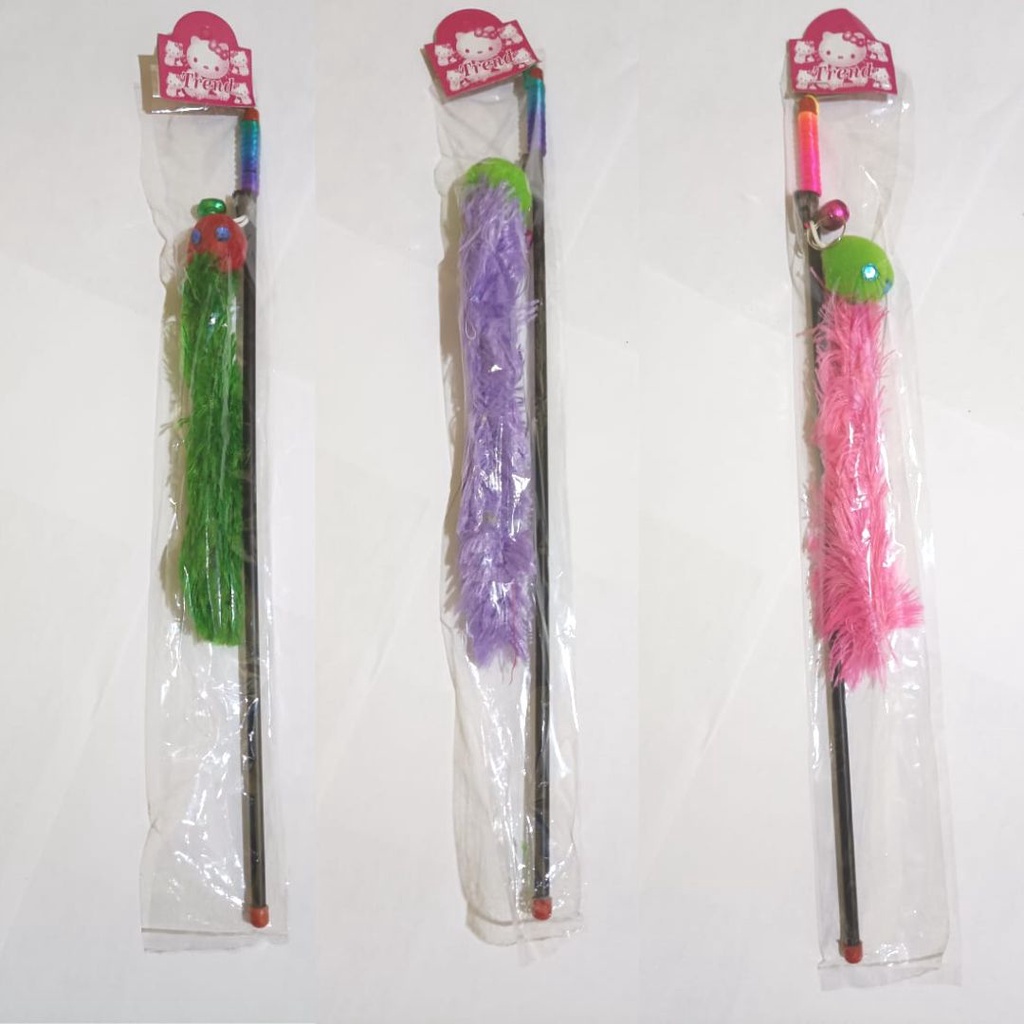 Mainan Tongkat Bulu Tikus Lebat Halus Warna Warni Bahan Plastik Dengan Tali Elastis Untuk Kucing FEFARM
