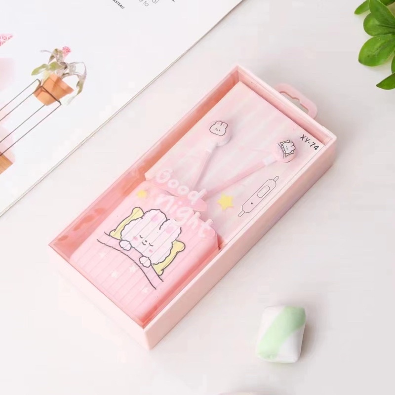 [XY 74] Set Headset Earphone karakter motif  BEARBRICK  GOOD DREAM/ + Wadahpenyimpanan Earphone Motif